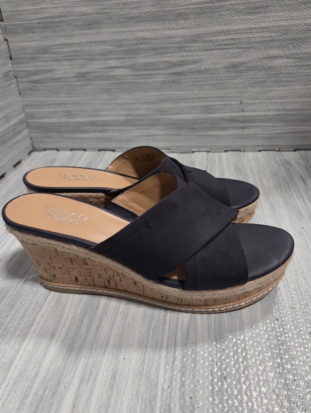 Franco Sarto Navy Cinch Cork Espadrille Wedges Womens Size 9.5